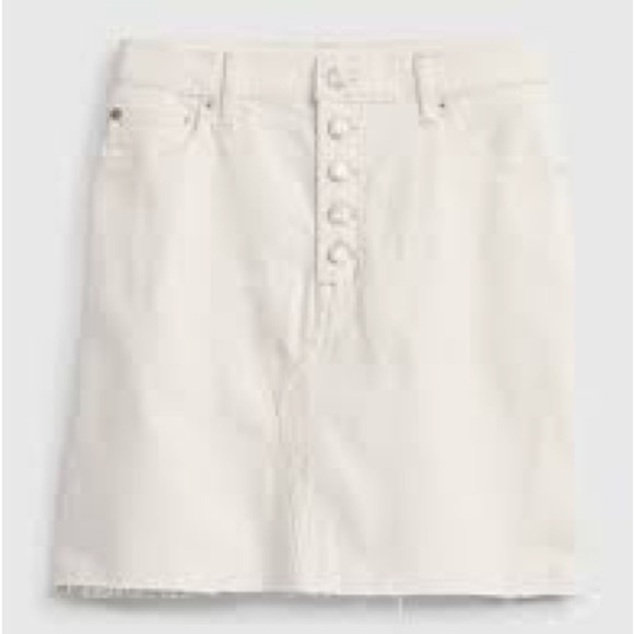 GAP High Rise Denim Mini Skirt A-Line Button Fly Raw Hem Ecru White Size 2 26 - Picture 4 of 11